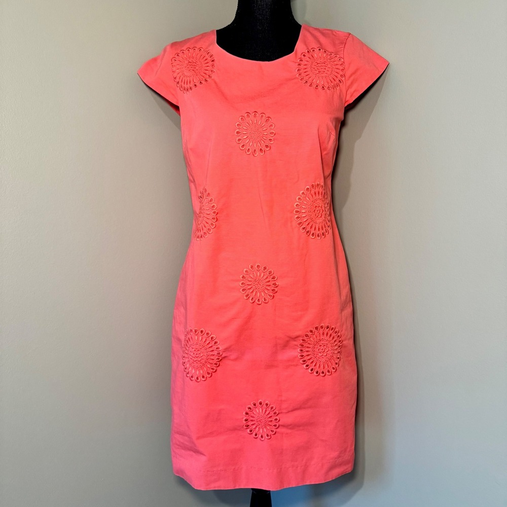 Boden Womens Pink Coral Eyelet Embroidered Cotton Sheath Dress Size US 6R